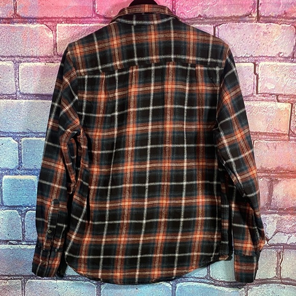 Arizona Jean Co Men’s Plaid Flannel Shirt Medium Black Orange Cotton Button-Up - Picture 4 of 8